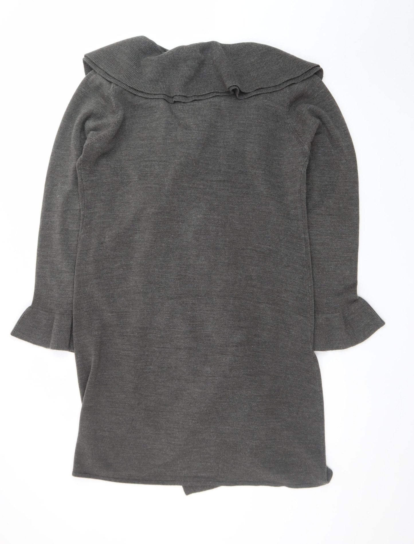 E-vie Women's Grey Ruffle Open Front Long Sleeve Cardigan Size 22-24