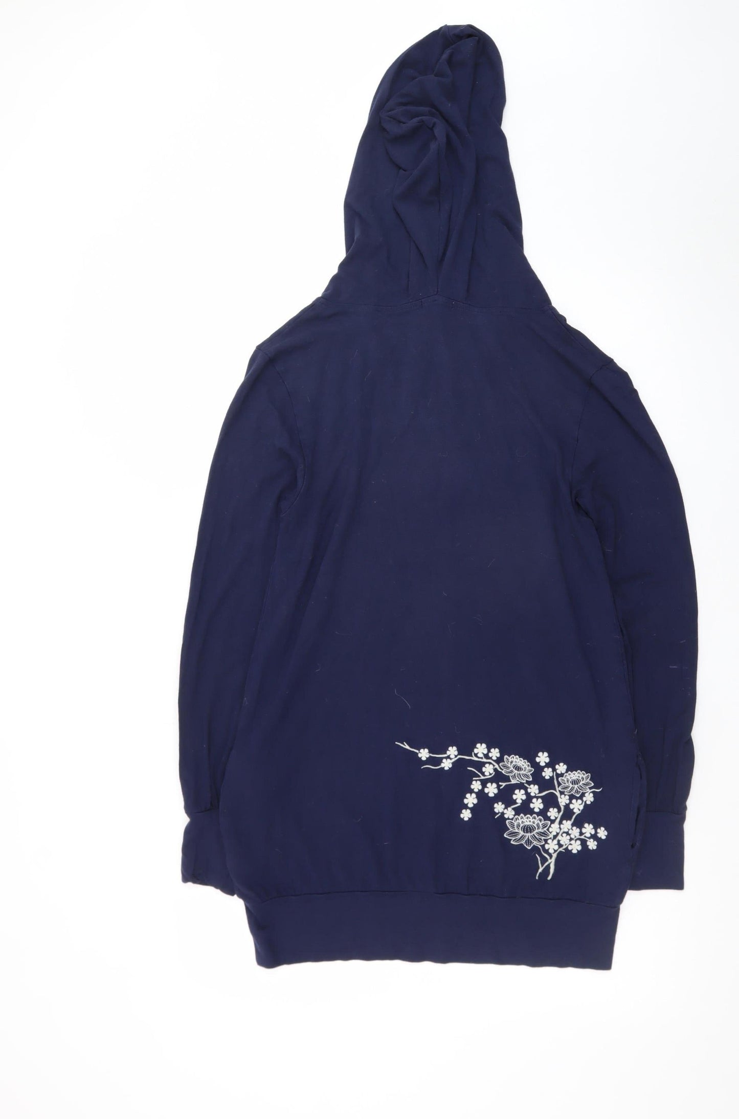 Manuka Unisex Blue Small Pullover Hoodie Embroidered Floral Slim Fit