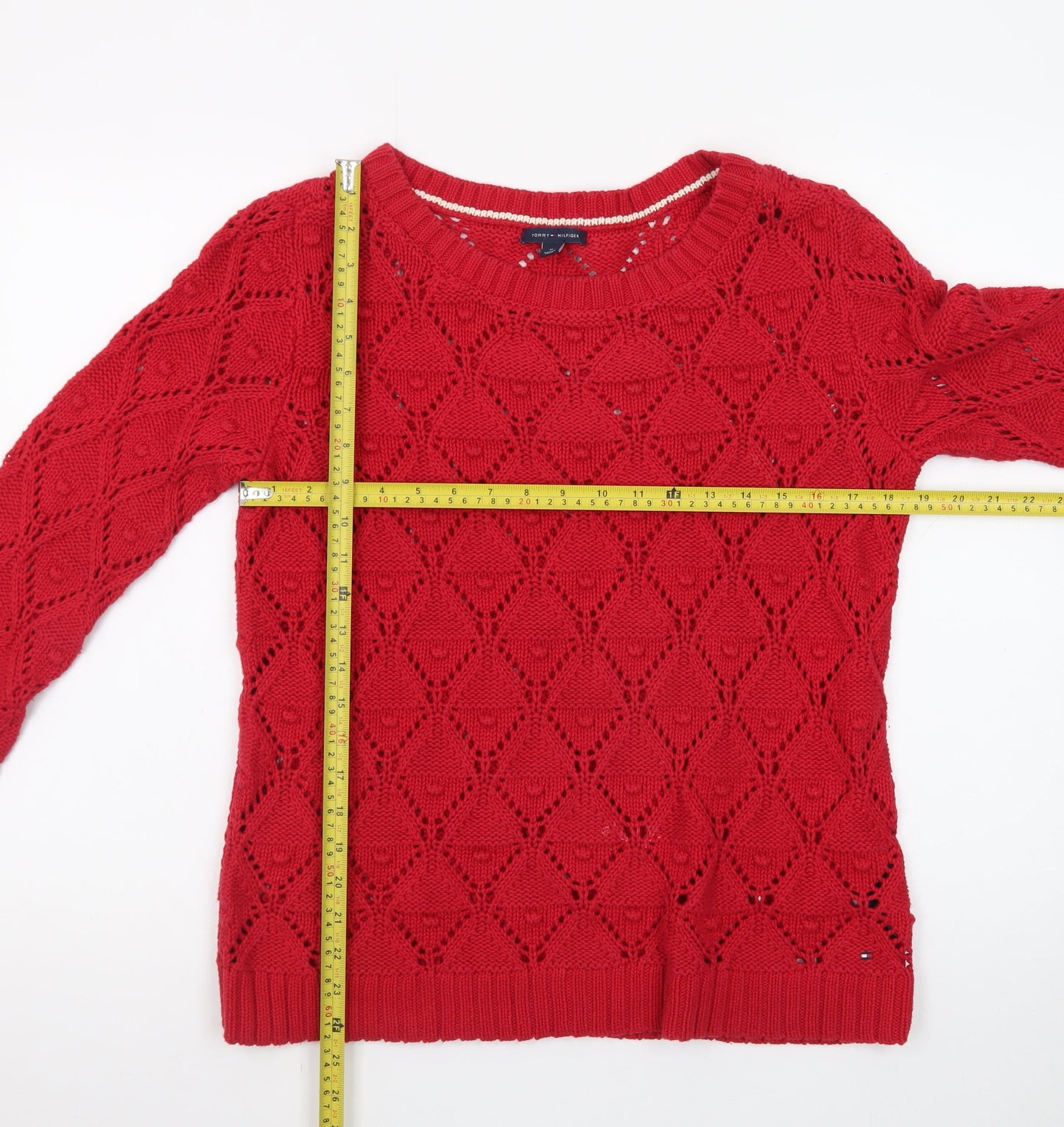 Tommy Hilfiger Men Red Open-Knit Cotton Jumper M