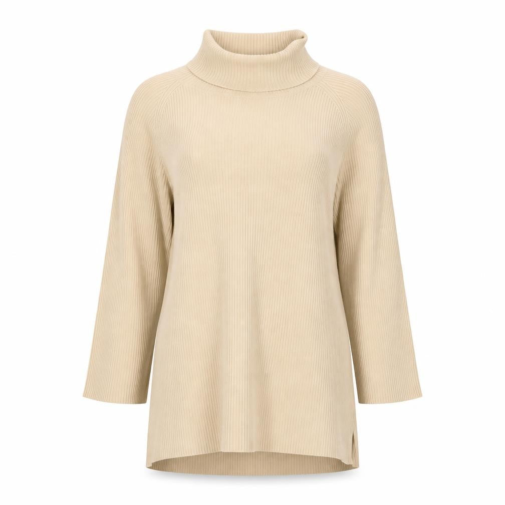 Pierre Cardin Womens Beige Roll Neck Ribbed Knit Cotton Jumper XL