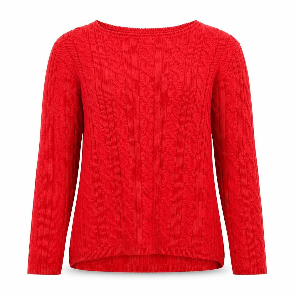Liz Claiborne Women Red Cable-Knit Cotton Crew Neck Jumper Petite S