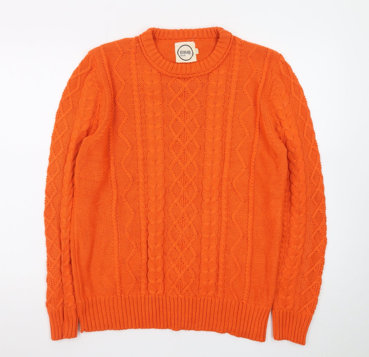 Navel Mens Orange Cotton Cable-Knit Crew Neck Jumper M