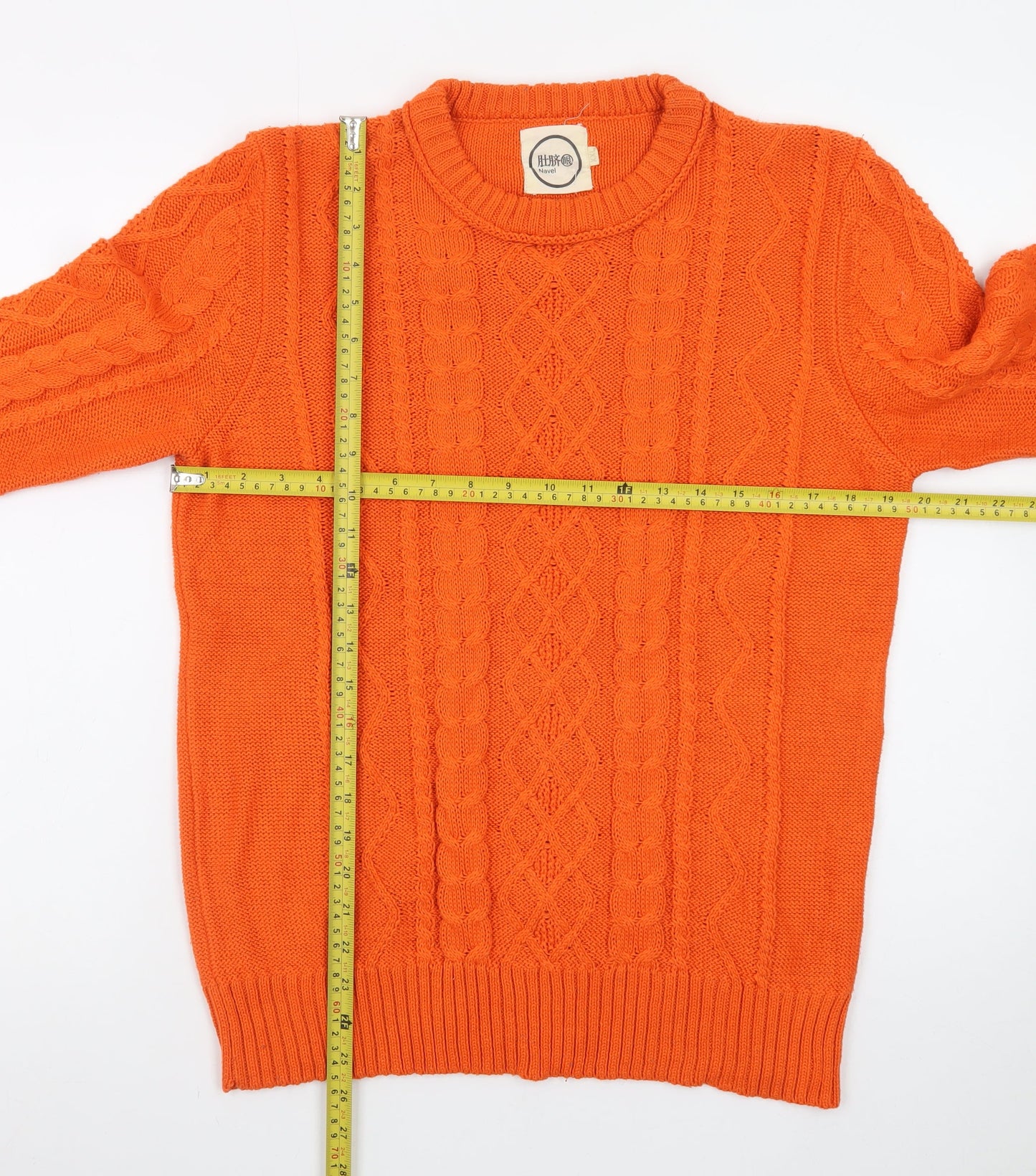 Navel Mens Orange Cotton Cable-Knit Crew Neck Jumper M
