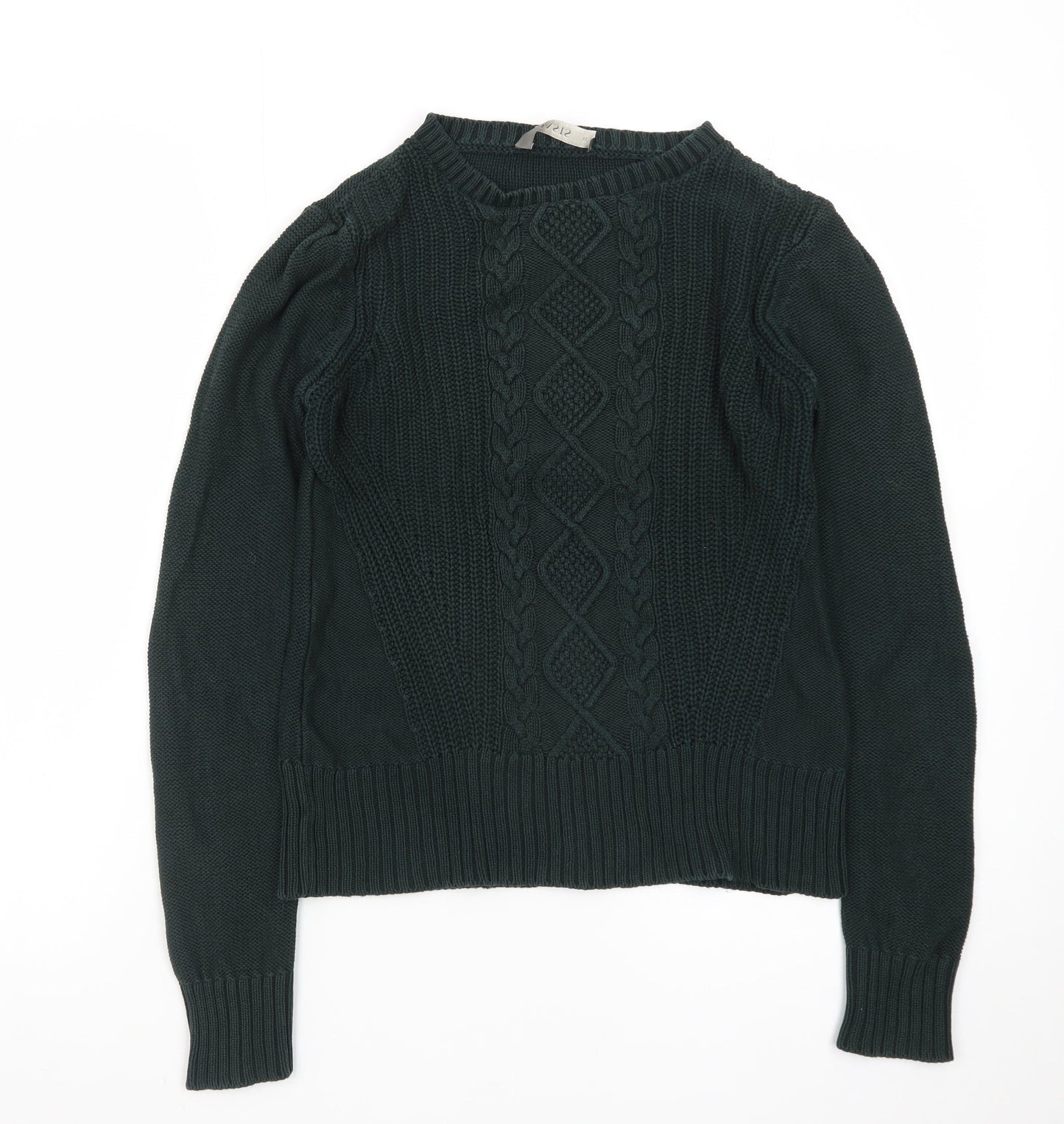 Oasis Women's Green Cable-Knit Cotton Pullover Jumper XS