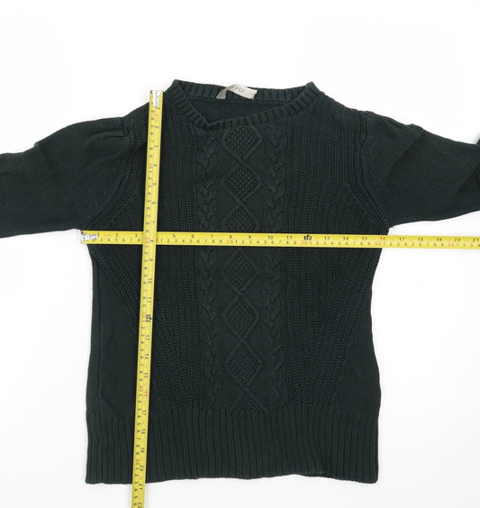Oasis Women's Green Cable-Knit Cotton Pullover Jumper XS