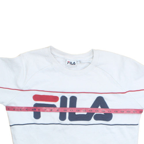 FILA Women White Crew Neck Pullover Sweatshirt Size 12 Logo Print
