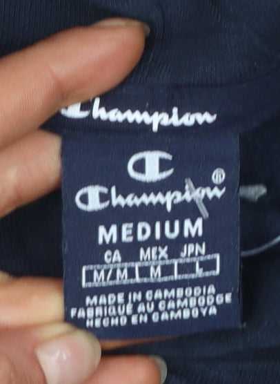 Champion Men's Blue Pullover Hoodie Medium Logo Fleece Sweatshirt