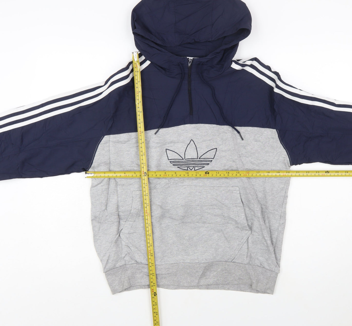 adidas Men’s Blue Grey Pullover Hoodie Size S Regular Fit