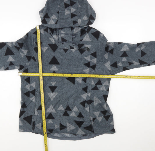 The North Face Women's Grey Geometric Fleece Pullover Hoodie L