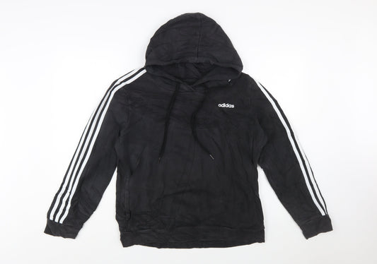 Adidas Women Black L Pullover Hoodie 3-Stripes Cotton Blend