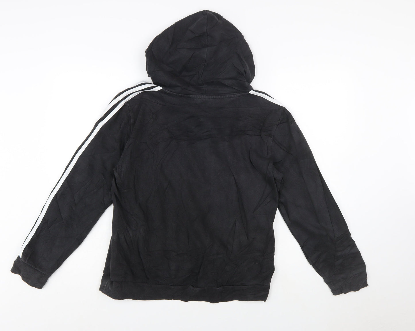 Adidas Women Black L Pullover Hoodie 3-Stripes Cotton Blend