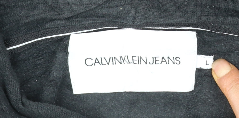Calvin Klein Jeans Mens Black Pullover Hoodie L Logo Fleece