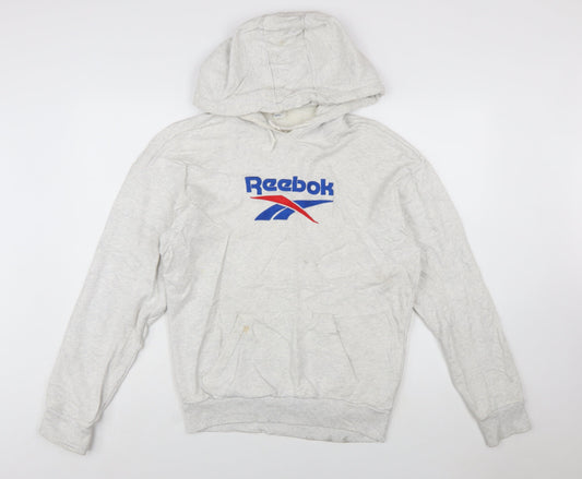 Reebok Mens Grey XS Pullover Hoodie Classic Logo Cotton Sweatshirt