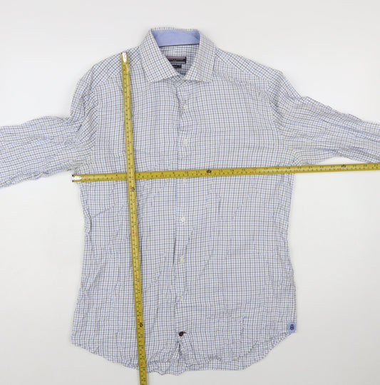 Tommy Hilfiger Men’s Blue Check Slim Fit Long Sleeve Cotton Shirt 15.75