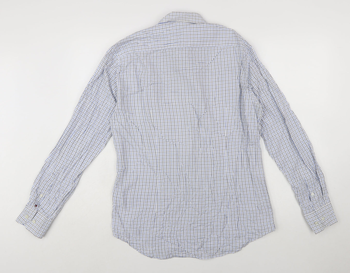Tommy Hilfiger Men’s Blue Check Slim Fit Long Sleeve Cotton Shirt 15.75