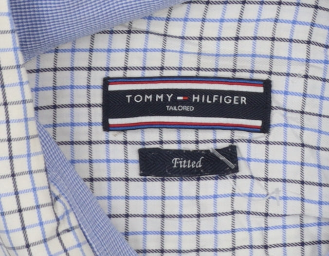 Tommy Hilfiger Men’s Blue Check Slim Fit Long Sleeve Cotton Shirt 15.75