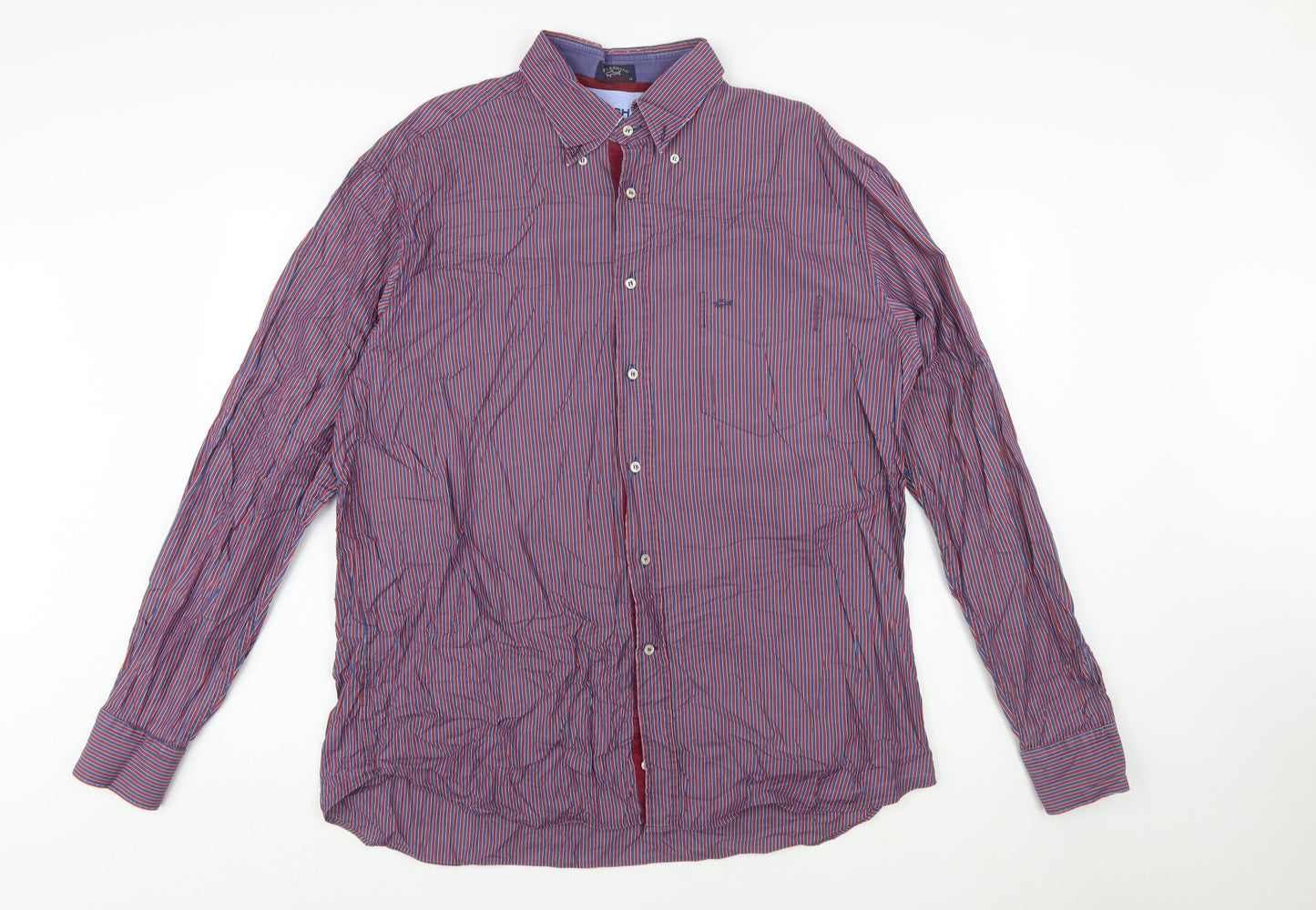 Paul & Shark Men’s Red Blue Striped Long Sleeve Cotton Button-Up Shirt Size L