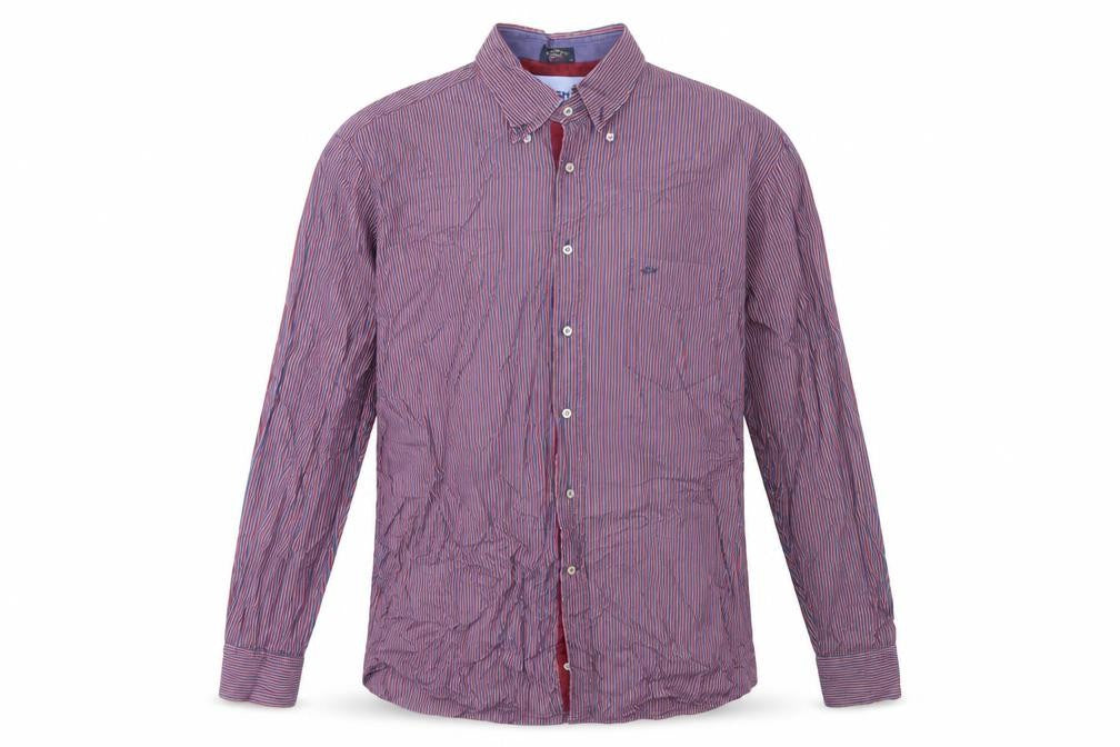Paul & Shark Men’s Red Blue Striped Long Sleeve Cotton Button-Up Shirt Size L