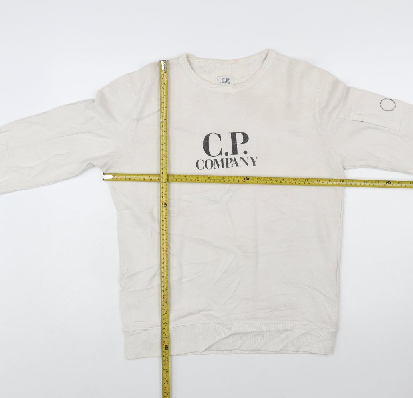 C.P. Company Boys Beige 14 Years Pullover Sweatshirt Logo Cotton Crew Neck