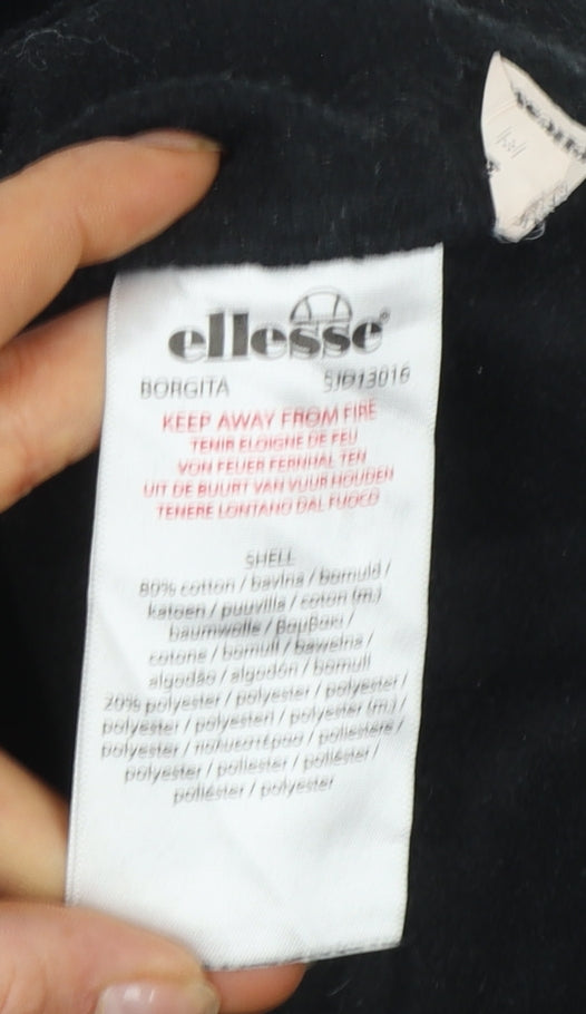 Ellesse Women Black L Pullover Hoodie Cotton Blend Logo Sweatshirt