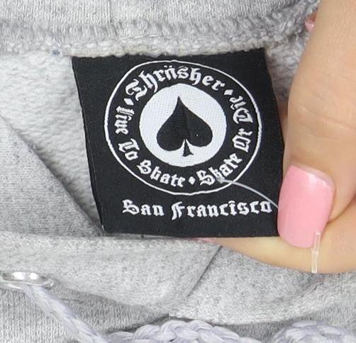 Thrasher Men’s Grey Pullover Hoodie L Logo Skate Sweatshirt