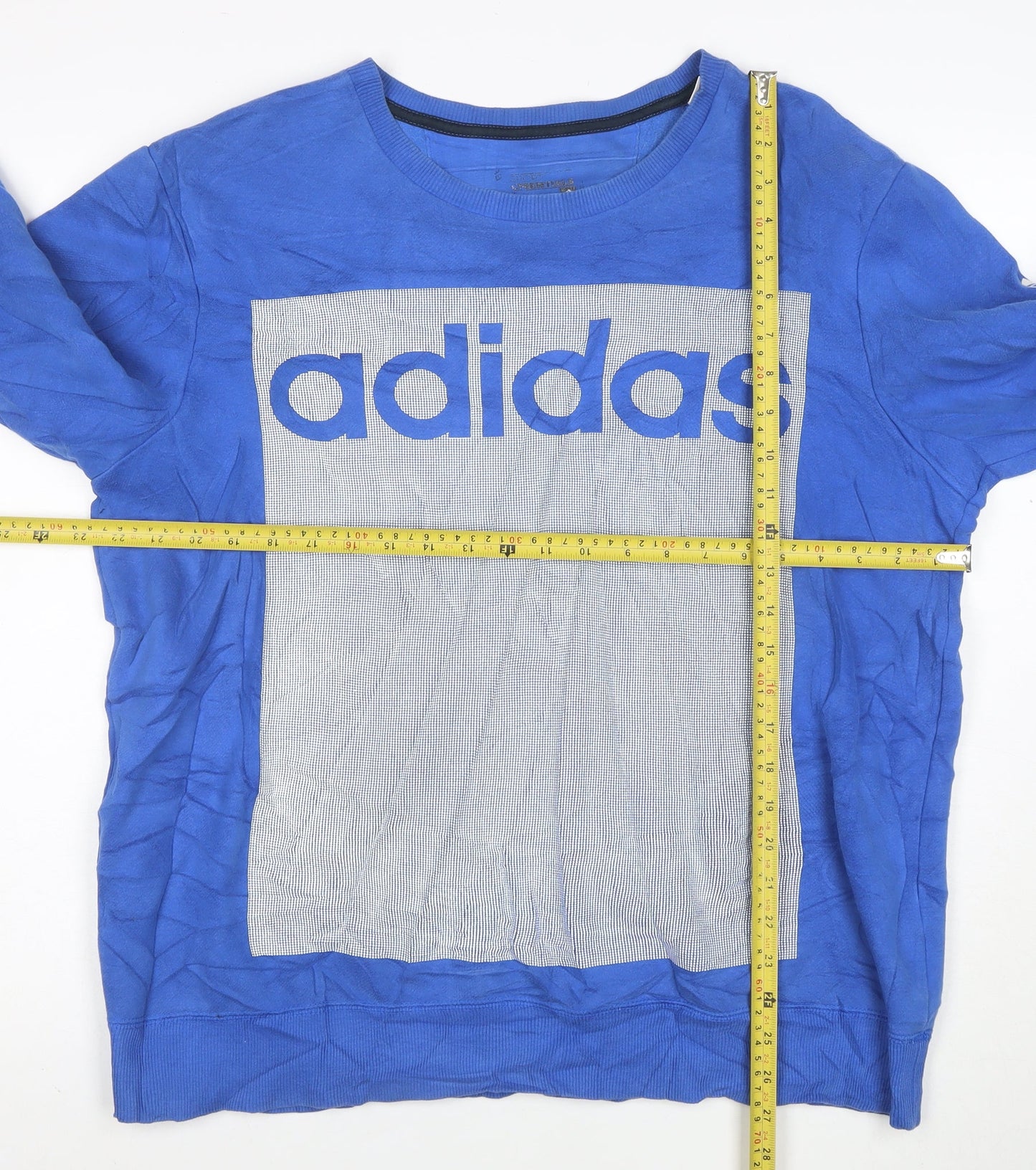 Adidas Mens Blue Long Sleeve Crew Neck Logo Pullover Sweatshirt Size L