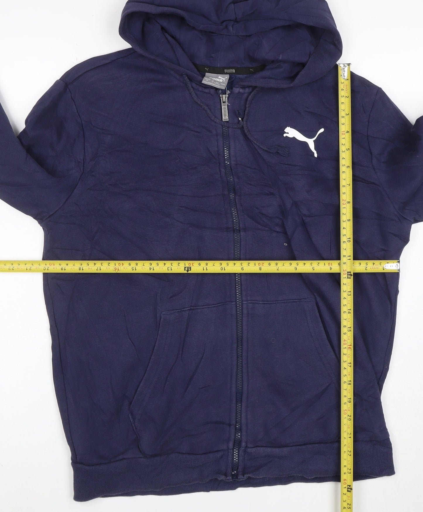 Puma Men Blue Full Zip Hoodie M Lightweight Cotton Blend