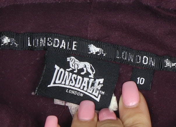 Lonsdale London Womens Burgundy Pullover Hoodie Size 10 Cotton Blend