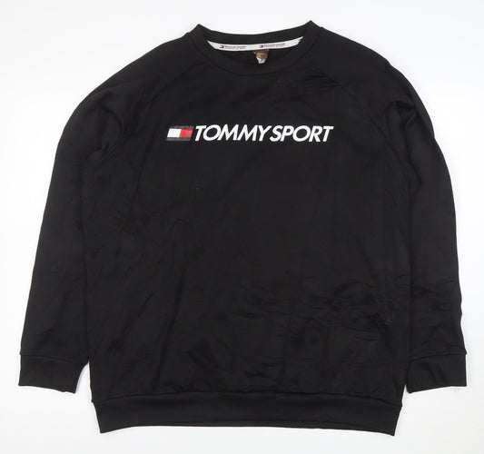 Tommy Sport Womens Black Crew Neck Pullover Sweatshirt Size M