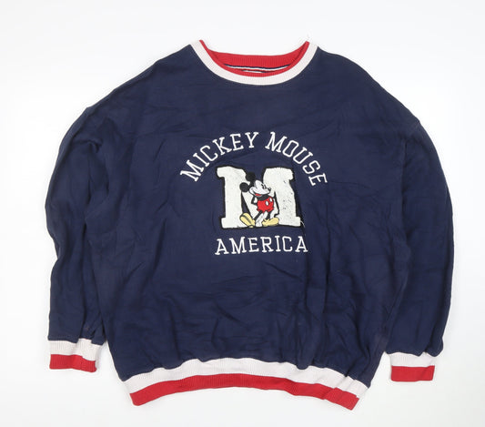 Disney Men's Blue Mickey Mouse America Sweatshirt S Crew Neck Pullover
