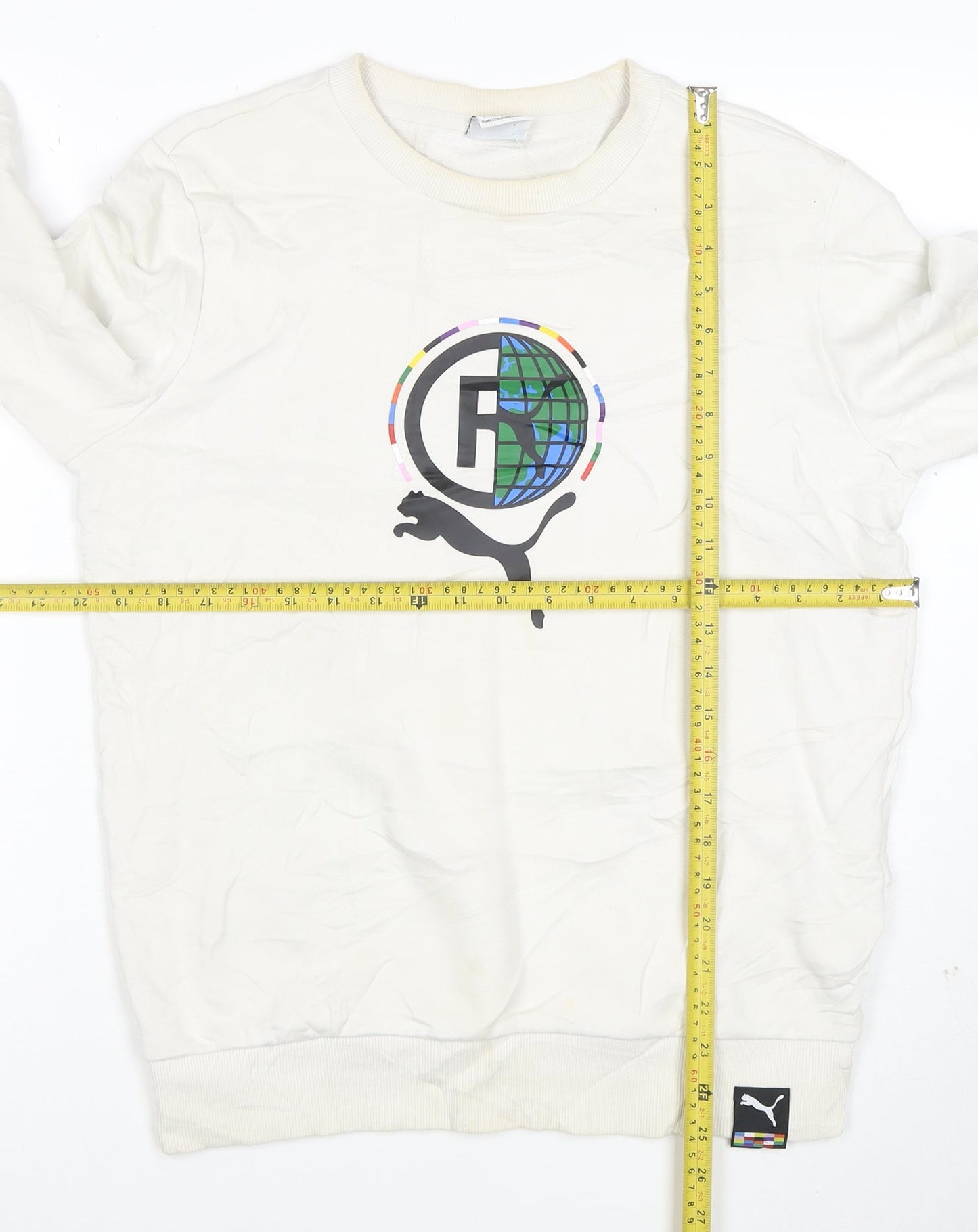 Puma Men's White Crew Neck Graphic Print Sweatshirt Size S