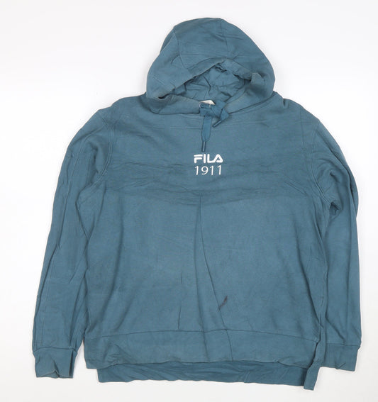 FILA Womens Blue Size 12 Pullover Hoodie 1911 Logo Cotton Blend