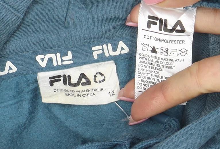 FILA Womens Blue Size 12 Pullover Hoodie 1911 Logo Cotton Blend