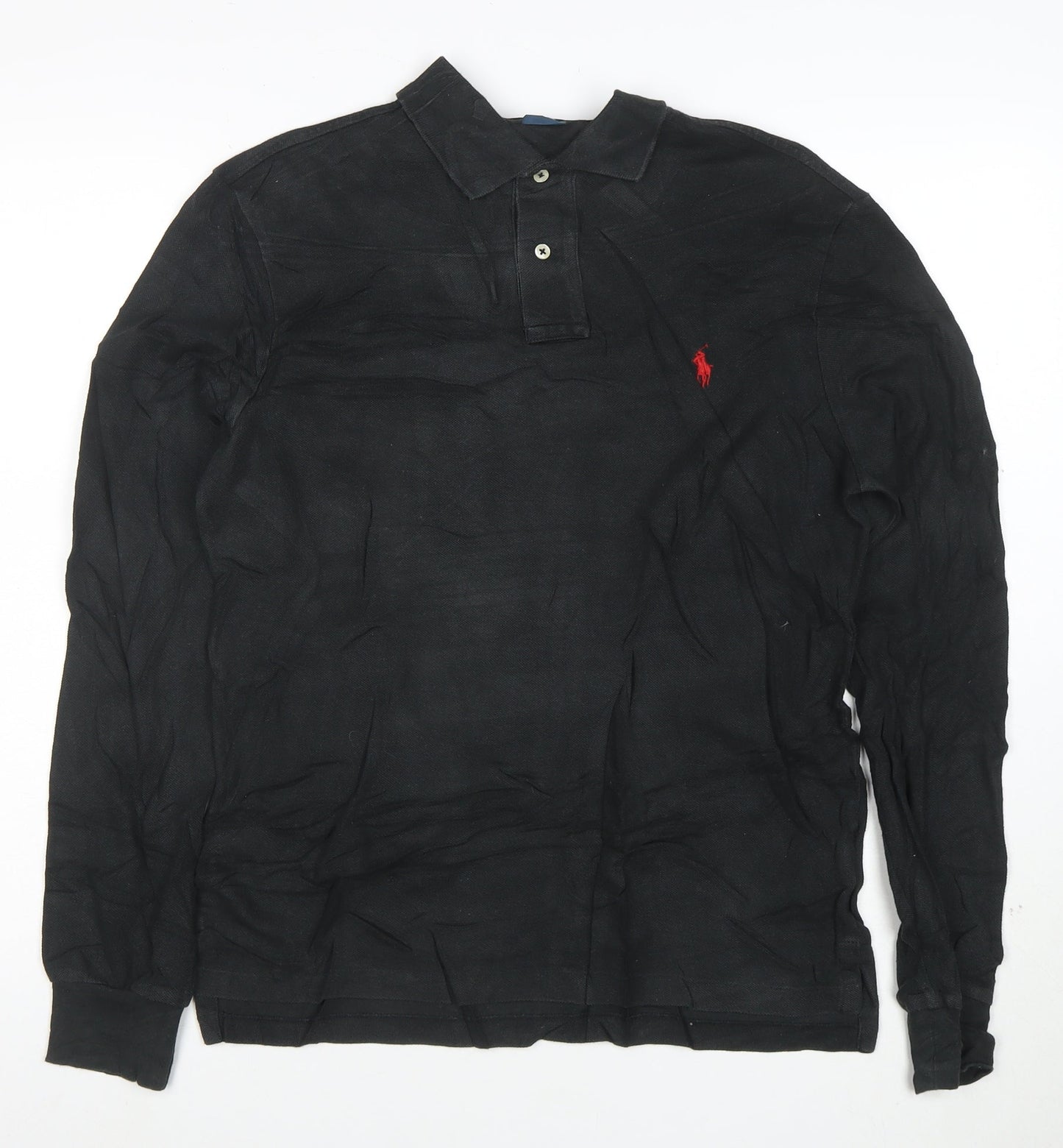 Polo Ralph Lauren Men's Black Slim Fit Long Sleeve Cotton Polo Shirt M
