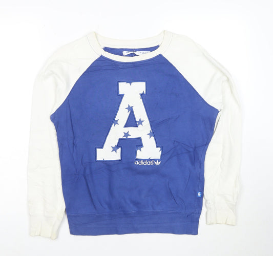 adidas Girls Blue & White Graphic Pullover Sweatshirt 14 Years