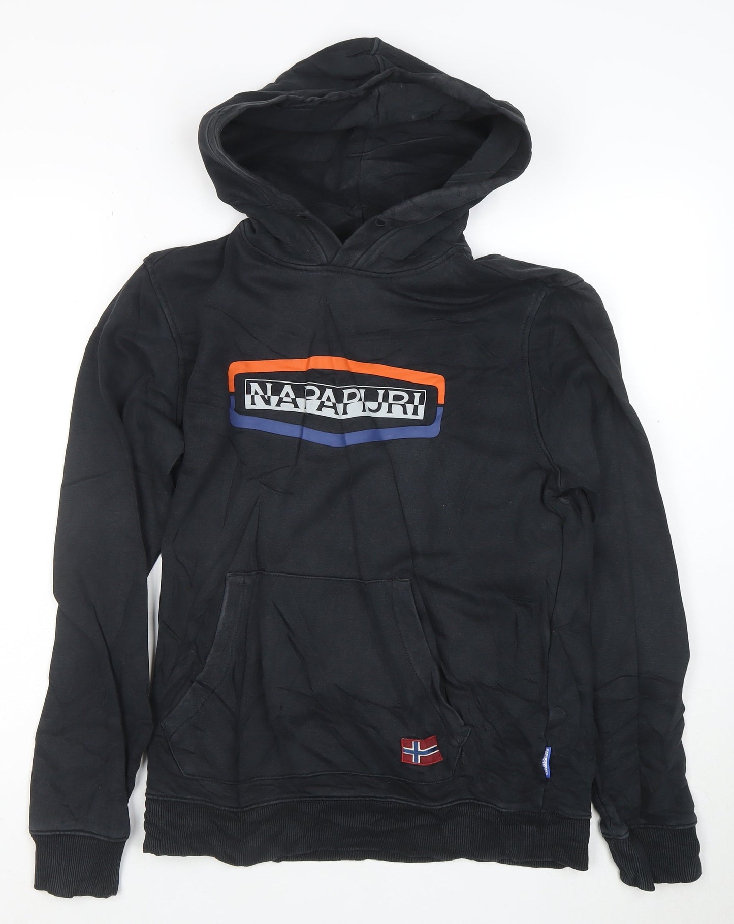 Napapijri Men's Black Logo Pullover Hoodie Size S
