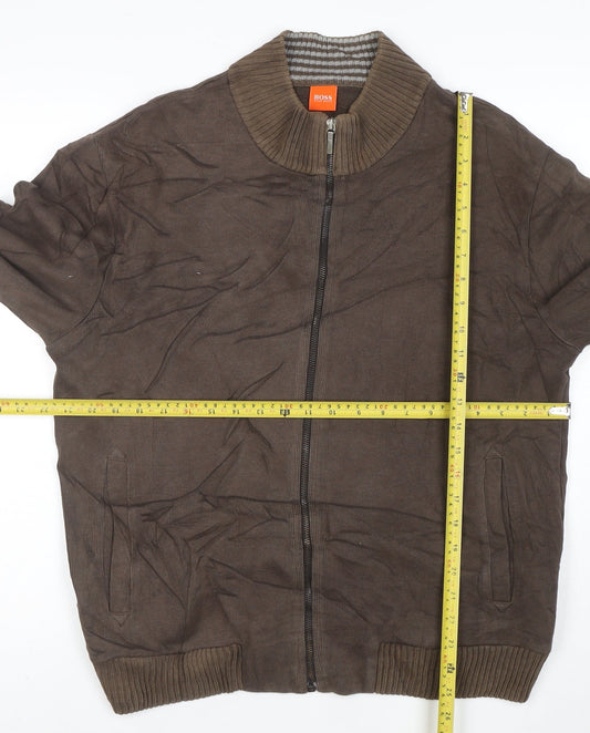 Hugo Boss Men's Brown Full Zip Knit Sweatshirt XL