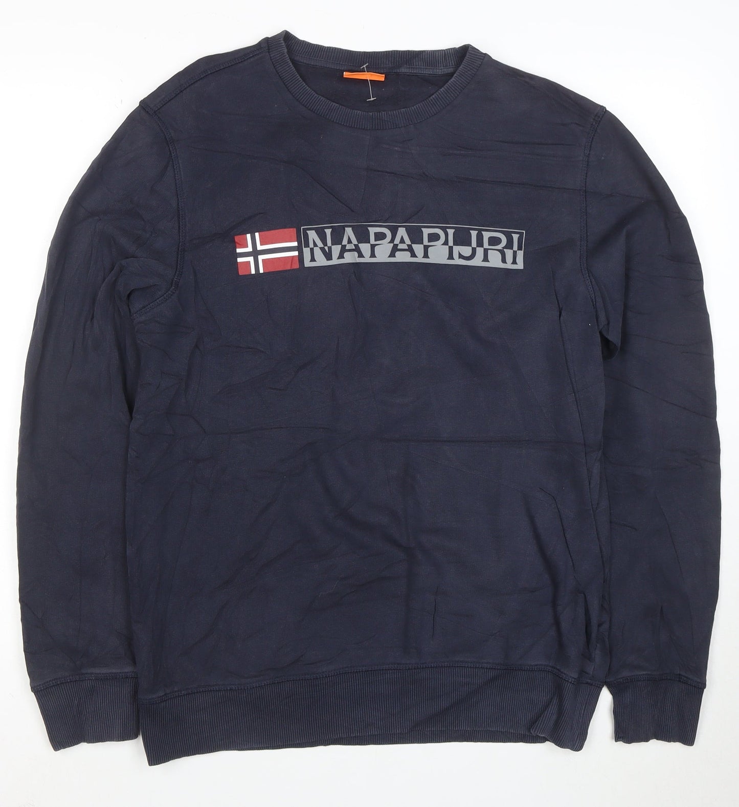 Napapijri Men’s Blue Logo Crew Neck Pullover Sweatshirt M