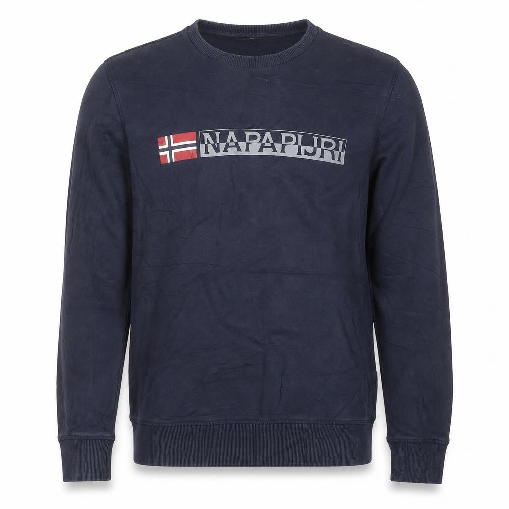 Napapijri Men’s Blue Logo Crew Neck Pullover Sweatshirt M