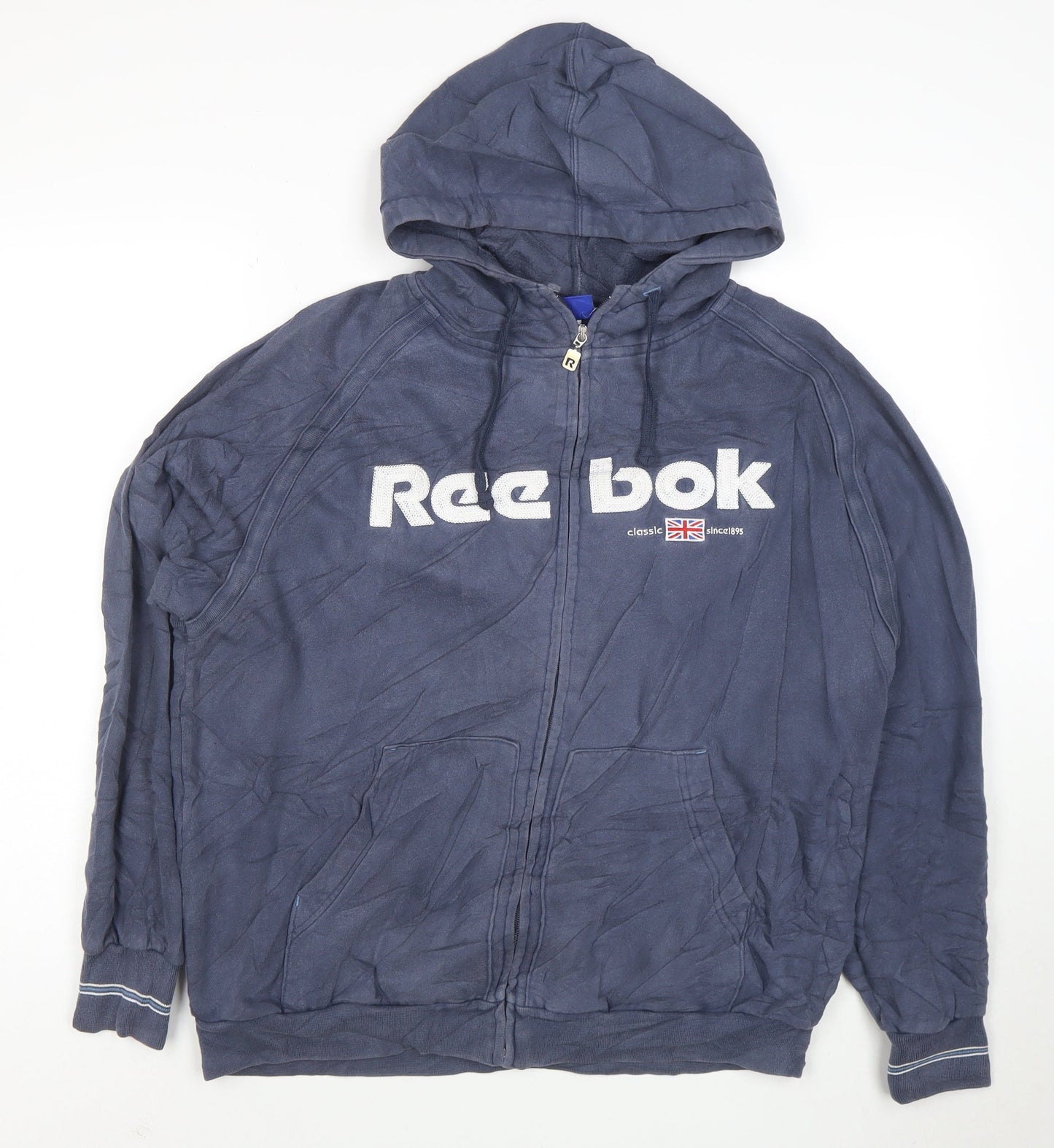Reebok Men Blue Full Zip Hoodie M Classic Logo Sportswear