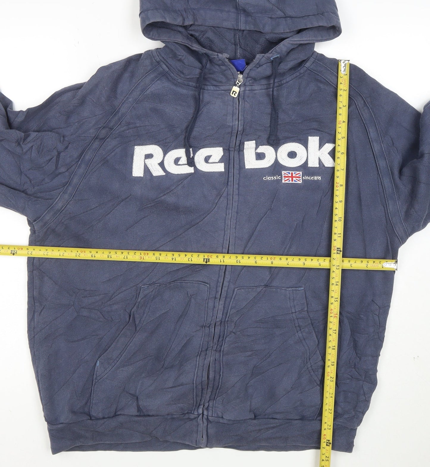 Reebok Men Blue Full Zip Hoodie M Classic Logo Sportswear