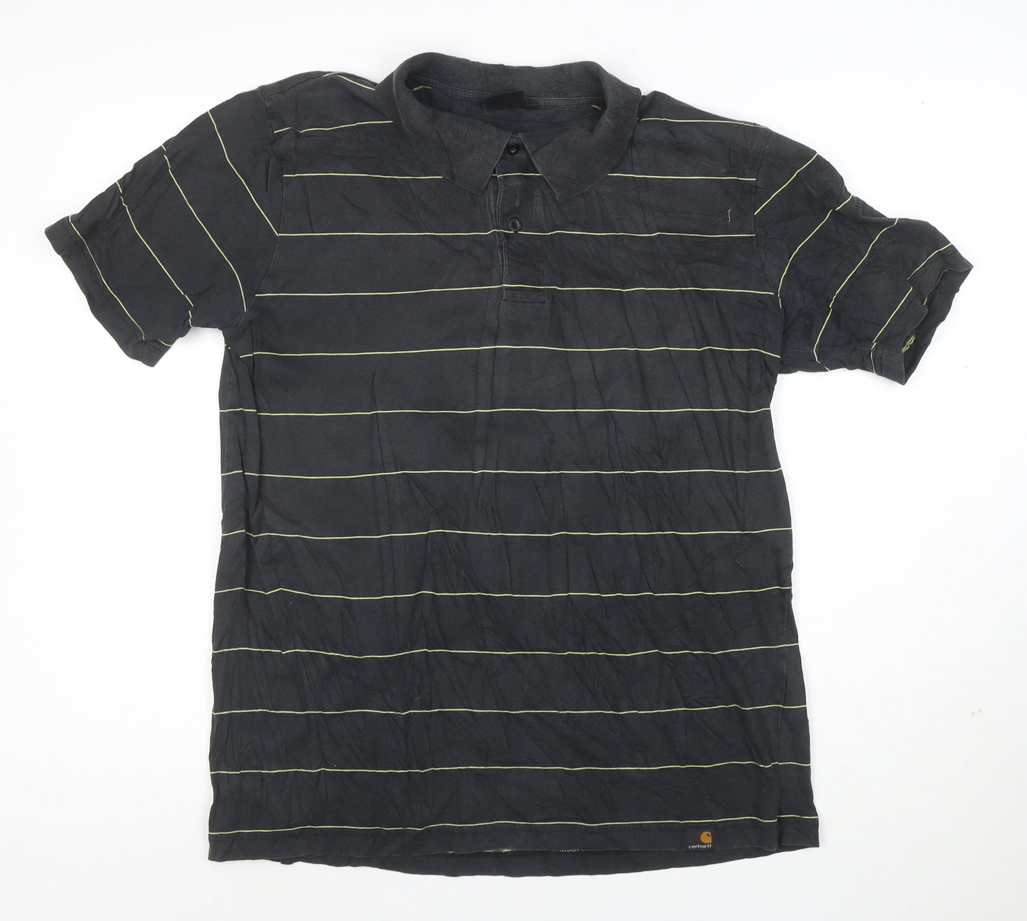 Carhartt Men's Black XL Striped Cotton Short Sleeve Polo Shirt