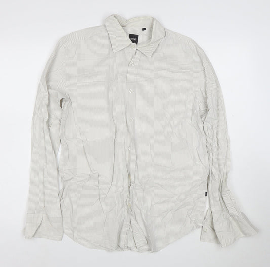 BOSS Hugo Boss Men's White Slim Fit Striped Long Sleeve Shirt Size L