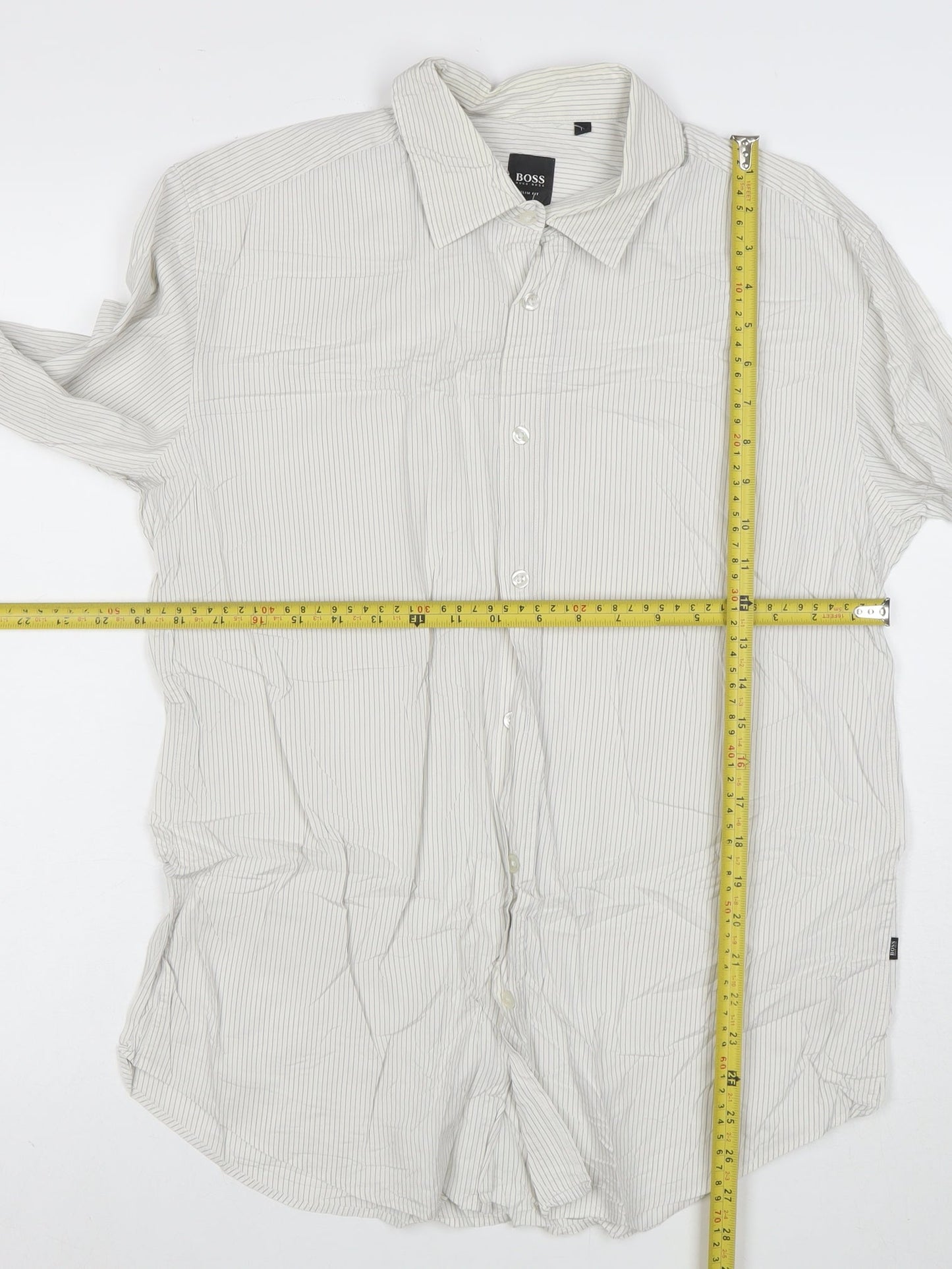 BOSS Hugo Boss Men's White Slim Fit Striped Long Sleeve Shirt Size L