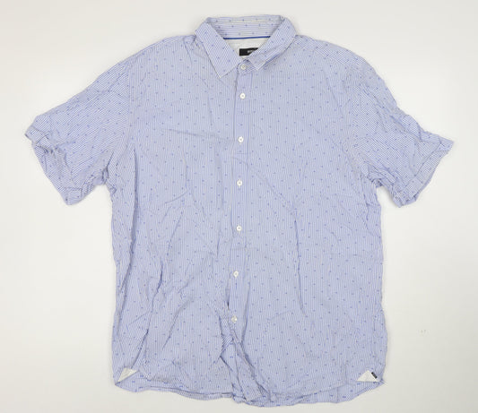 BOSS Hugo Boss Men's Blue Striped Regular Fit Cotton Short Sleeve Shirt XL