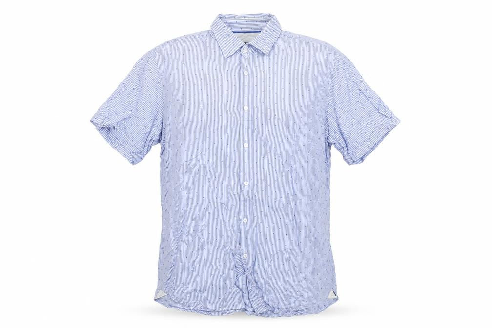 BOSS Hugo Boss Men's Blue Striped Regular Fit Cotton Short Sleeve Shirt XL
