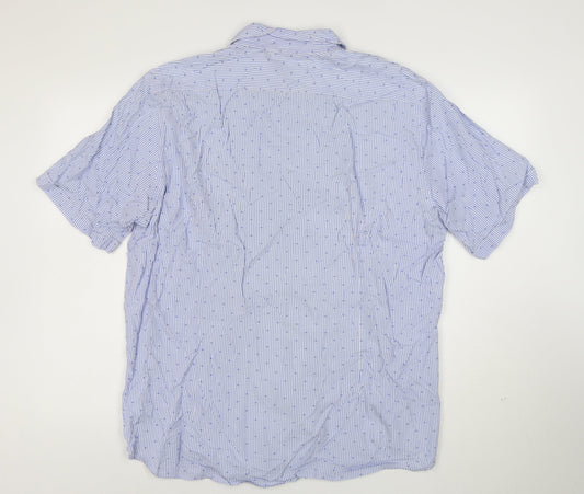 BOSS Hugo Boss Men's Blue Striped Regular Fit Cotton Short Sleeve Shirt XL