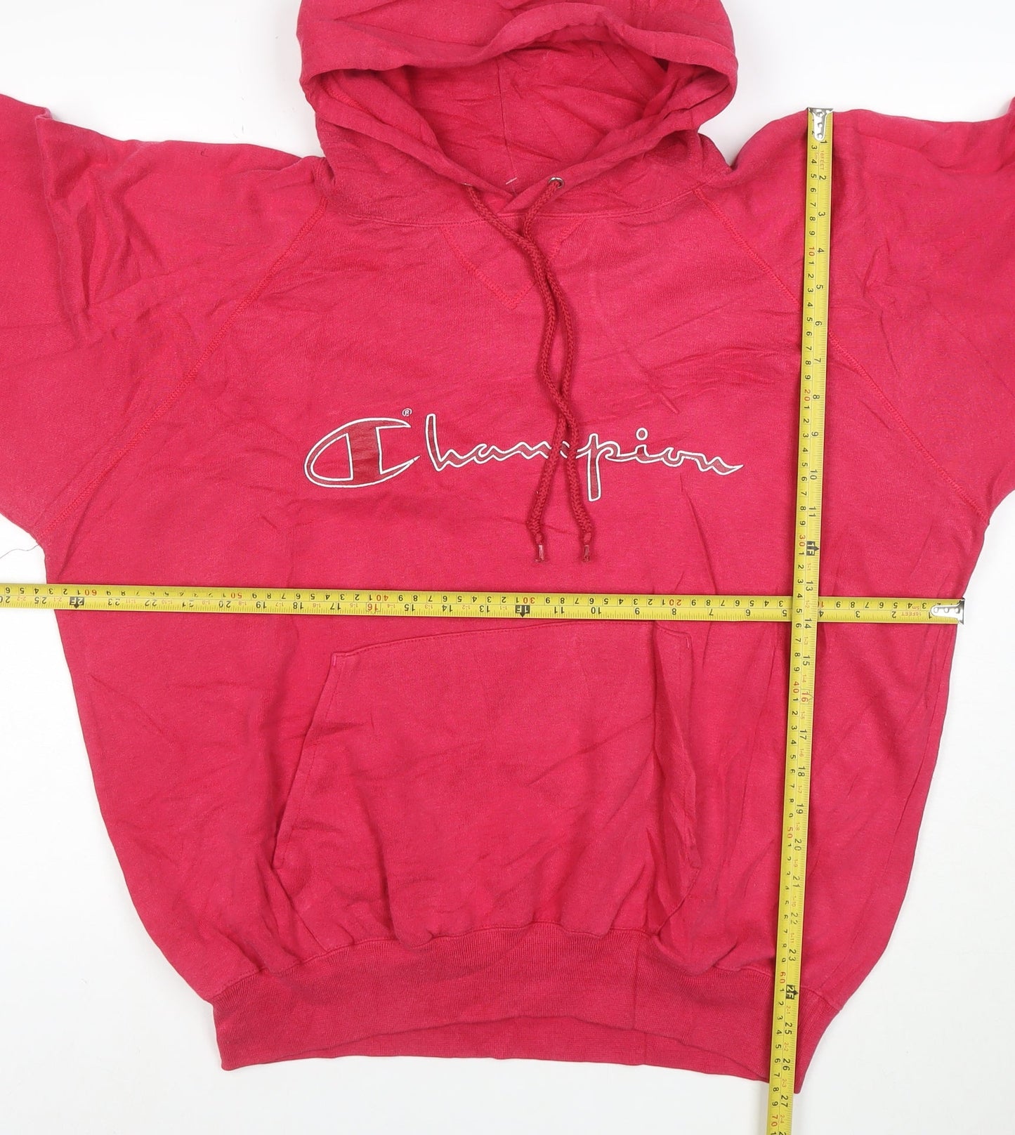 Champion Women Large Pink Pullover Hoodie Cotton Blend Logo Sweatshirt