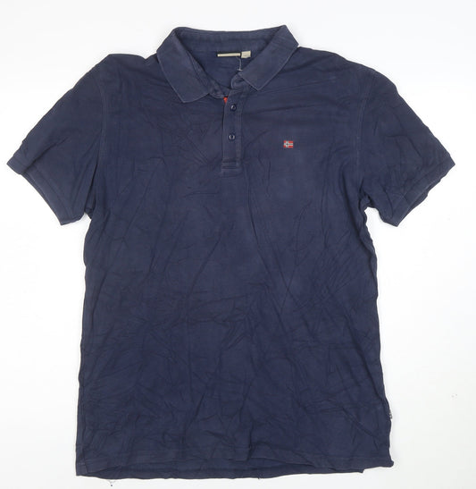 Napapijri Men's Navy Blue XL Cotton Polo Shirt