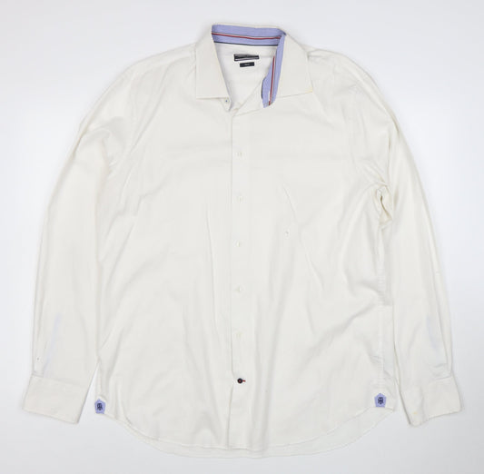 Tommy Hilfiger Men’s White Slim Fit Cotton Long Sleeve Button-Up Shirt 17.5